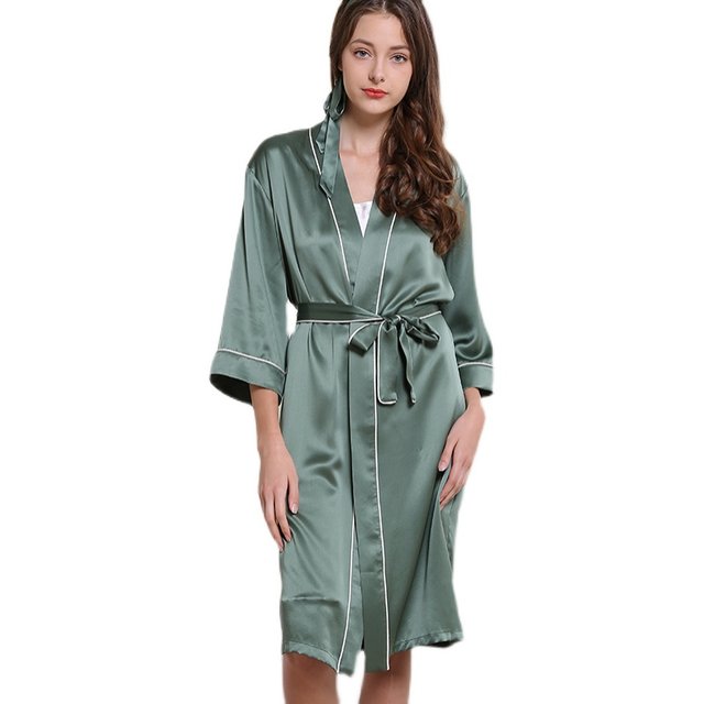 Ruibohui 100% mulberry silk ແຂງສີ silk nightgown bathrobe ແມ່ຍິງກາງ-length breathable sexy ເຮືອນນຸ່ງສາມາດປັບແຕ່ງໄດ້