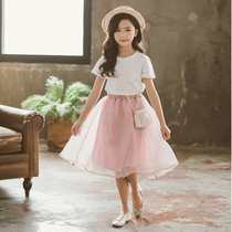 Childrens clothing 2021 new girls  suit summer dress little girl net red childrens summer foreign yarn skirt two-piece set tide