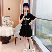 Girls summer suit 2021 new foreign style fashionable net red summer childrens girls big childrens short skirt two-piece set
