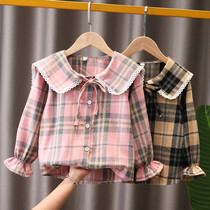 Girls base shirt spring and autumn 2021 new childrens Western style pullover childrens clothing long-sleeved lapel sweater top