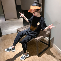 Girls summer clothes net red suit Yangqi 2021 new Korean version of fashionable large childrens clothing childrens short-sleeved sports two-piece suit