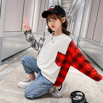 Girls spring net red suit 2021 new foreign style fashionable middle and large children hip hop style Korean version of the childrens two-piece set tide