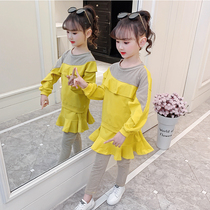 Girls suit 2021 new autumn Korean version of the childrens girl net red sports spring and autumn culottes two-piece set
