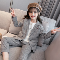 Girls  suit autumn 2021 new childrens foreign style fashion spring and autumn net red fashionable girl suit two-piece suit