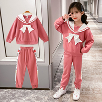 Girls  suit spring 2021 new childrens foreign style spring and autumn net red fashionable Korean version navy style two-piece set tide