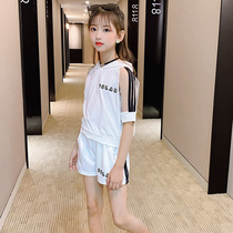 Girls summer suit 2021 new Korean version of the childrens net red summer short-sleeved large childrens sports two-piece set