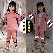 Girls  suit autumn 2021 new net red childrens foreign style spring and autumn fashion girl reflective trend two-piece set