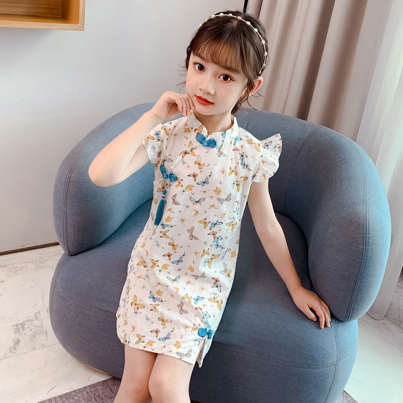 Girls cheongsam summer dress 2021 new style little girl super western style Hanfu Tang dress children's summer Chinese style princess dress