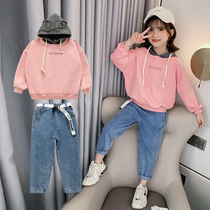 Girls  autumn suit 2021 new net red childrens Korean childrens clothing spring and autumn fashionable cowboy two-piece set