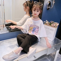 Girls net red suit Western style summer dress Girls short sleeve summer childrens fashion medium and large childrens shorts two-piece set 10-year-old