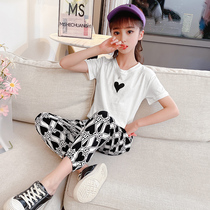 Girls net red suit 2021 new big virgin summer clothes Western style girls short-sleeved shorts summer two-piece set