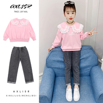 Girls  autumn suit 2021 new Korean version of the net red childrens jeans spring and autumn two-piece set