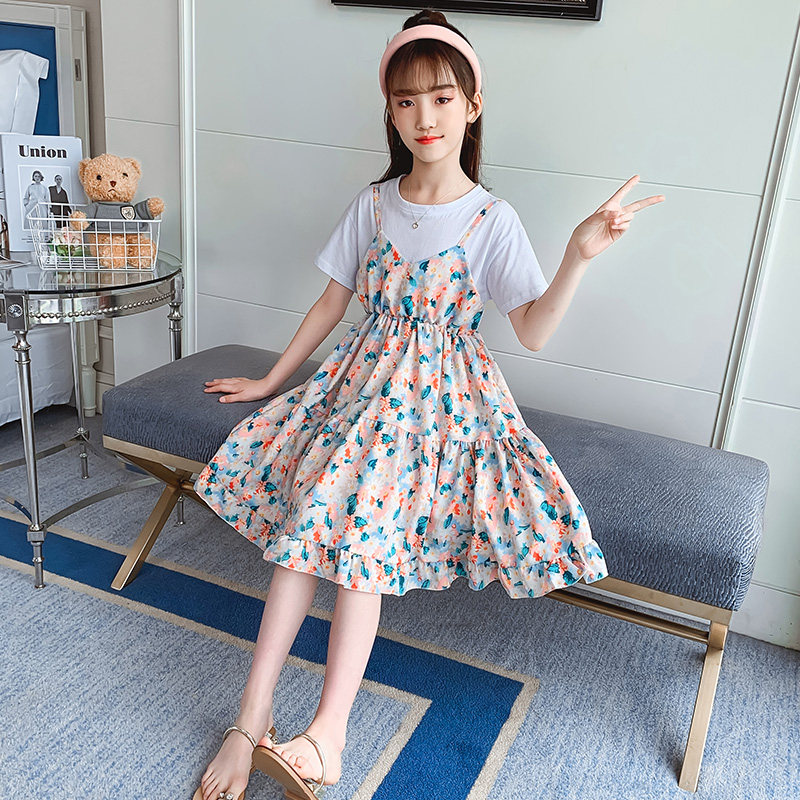 Girl Ocean Dress Summer Dress 2021 New Children Foreign Pie Girl Internet Red Summer CUHK Child Princess Thin Dress