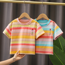 Girls short-sleeved T-shirt 2021 summer loose Foreign style childrens clothing Korean version of pure cotton half-sleeve childrens summer top tide