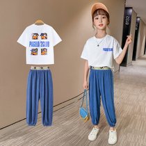 Girls net red suit Foreign style trend summer dress 2021 new girl cartoon summer Korean version of the two-piece childrens clothing trend