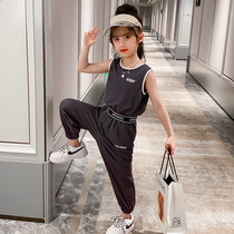 Girls sports suit summer 2021 new little girl net red vest sleeveless Korean version of the summer two-piece set