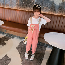 Girls suit summer 2021 new Korean version of the foreign style childrens clothing fashionable large childrens summer bib pants two-piece set
