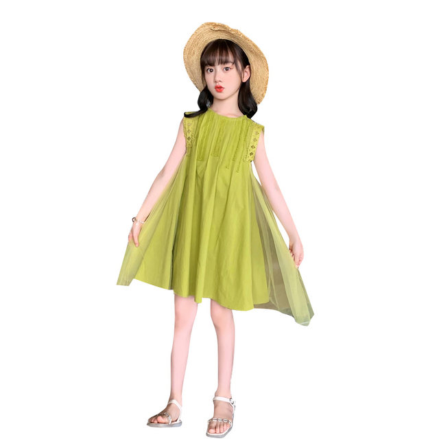 Girls dress summer dress 2022 new Korean version of children's foreign style princess dress big boy summer fashionable girl skirt