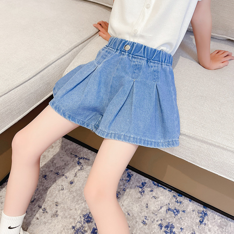 Girls ' summer denim shorts 2021 new foreign style children's clothing medium and large children's culottes children's thin hot pants outside wear