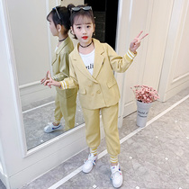 Original girls autumn suit suit 2021 new childrens clothing girls spring and autumn clothing middle and large childrens Korean version of the two-piece suit