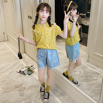 Girls short-sleeved suit summer clothes Net red childrens foreign style childrens clothes Female baby sports two-piece summer clothes