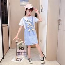 Childrens clothing Strap dress Girls Denim summer summer style 7 baby 8 child 9 suit a word skirt Ten-year-old princess