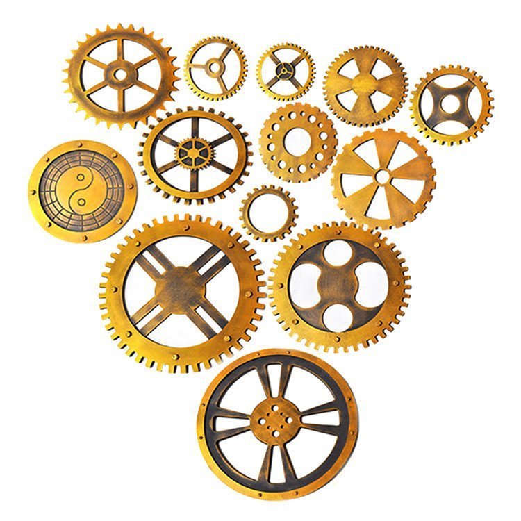 Gear Industrial Wind Golden Multiple Gear Wall Accessories Bar Shop Art Wooden Adornment Gear Wall-mounted