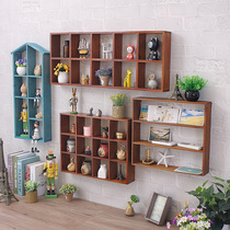 Punch-free wooden lattice shelf wall hanging wall wall-mounted wooden shelf storage rack Wall Wall Wall decoration
