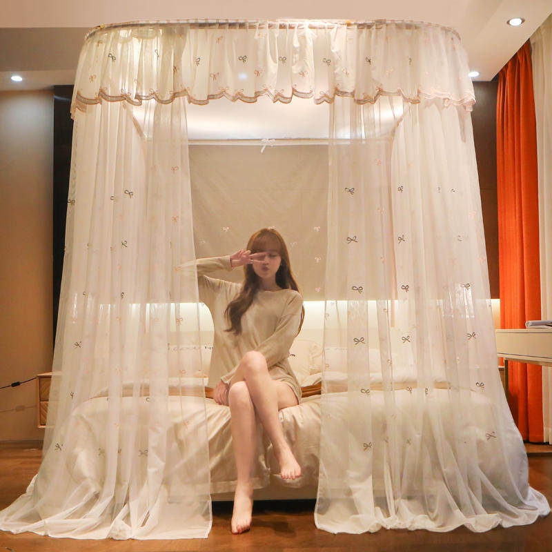 2022 new embroidery u type guide mosquito nets double home 1 8m Princess wind tent Stainless Steel Bracket 1 5 beds