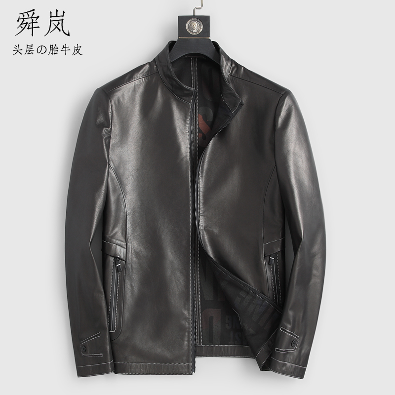 High-end Neri Fetal Calf Leather Leather Clothing Men Genuine Leather Leather Clothing Male collar headlining Bull Leather Jacket Men's Slim Fit Jacket