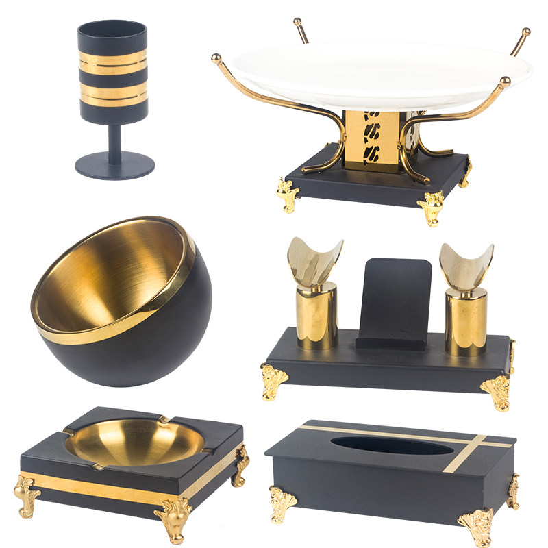 KTV set table supplies full set of high-grade stainless steel microphone stand ashtray fruit plate stand nightclub decoration