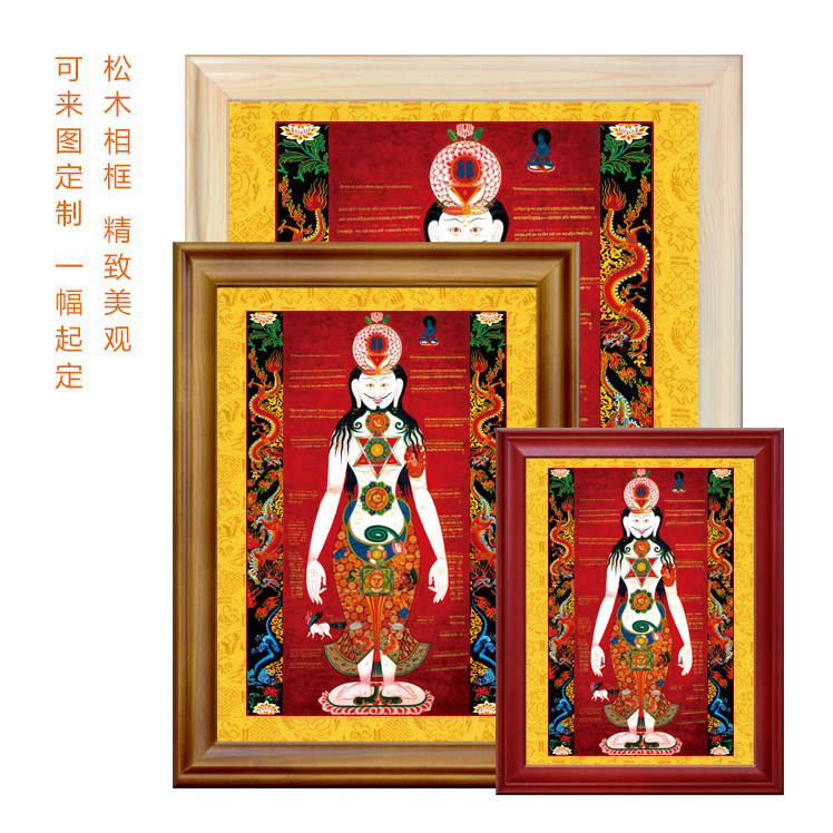 Nine color art custom 0033 Human body pulse road and seven wheels Tibetan Thangka Buddha painting solid wood frame frame