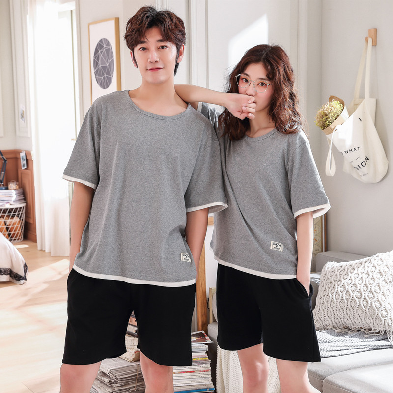 Couple fat plus size pajamas male summer cotton king size female fat mm200 kg 300 kg home clothes set