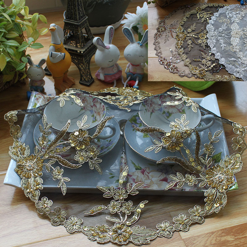Light luxury Korean lace fabric table mat vase mat tea tray set-top box telephone desk lamp dustproof cover cloth simple