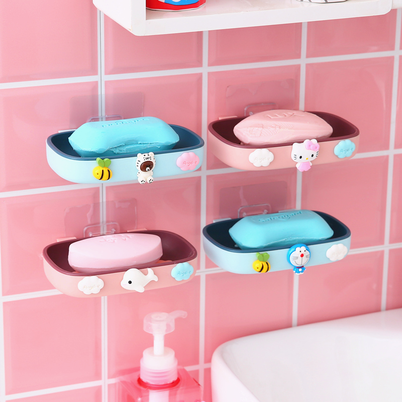 Creative personality cartoon cute soap box frame free hole wall mounted asphalt wall hanging wall soap shelf
