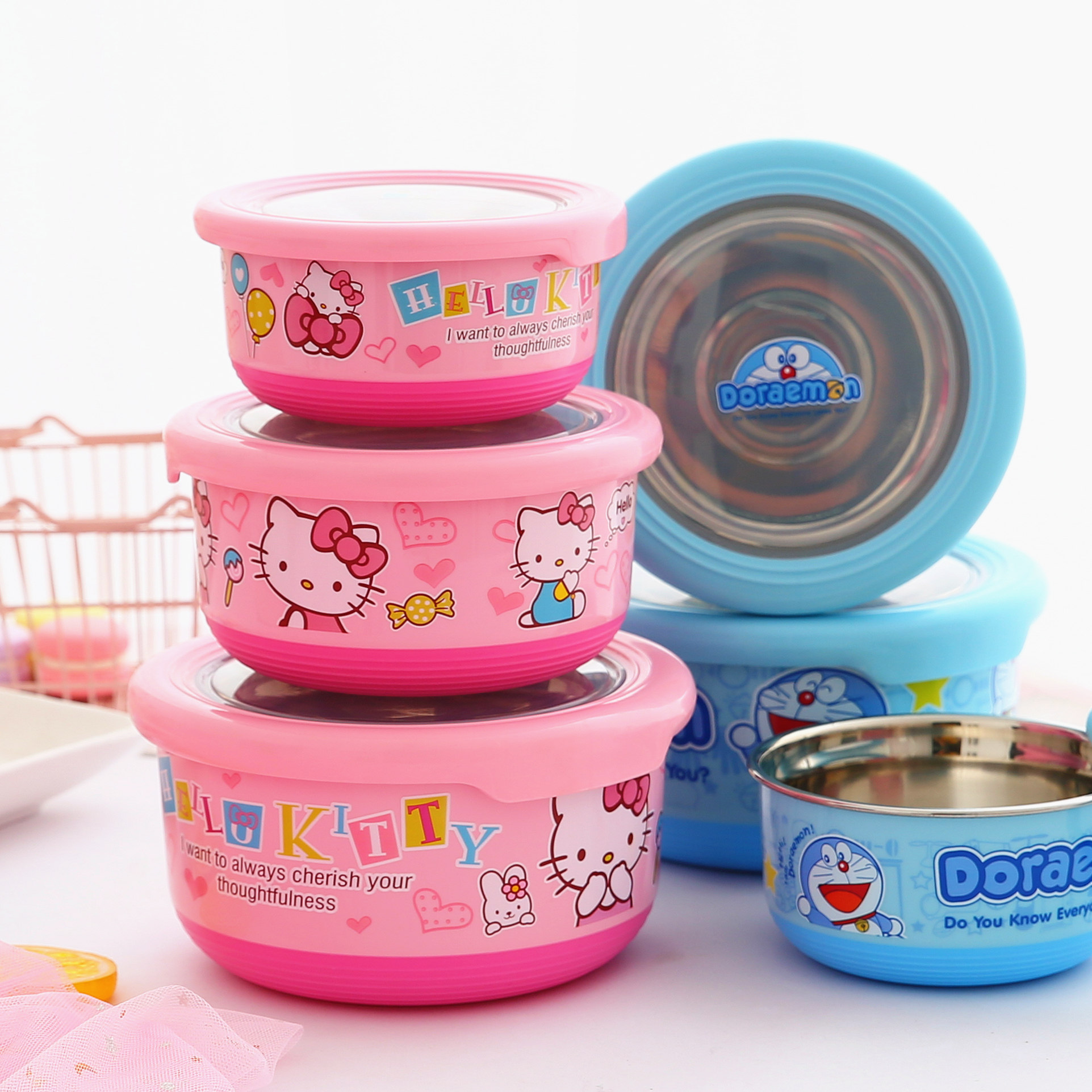 Student Office Worker Multilayer Stainless Steel Lunch Box Cartoon With Lid Round Refreshing Fruit Case Box Lunch Box Cute Teenage Girl