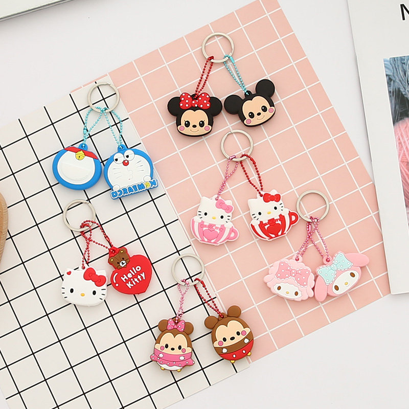 Key Cover Woman Home Room Door Cartoon Silicone Key Protective Sheath Creative Cute Hello Creative Key buckle Circle