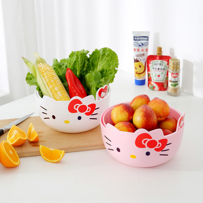 Double Layer Wash Basin Wash Fruit Drain Basket Plastic Wash Vegetable Basket Kitchen Naughty Basin Home Water Fruit Basket Living Room Creativity