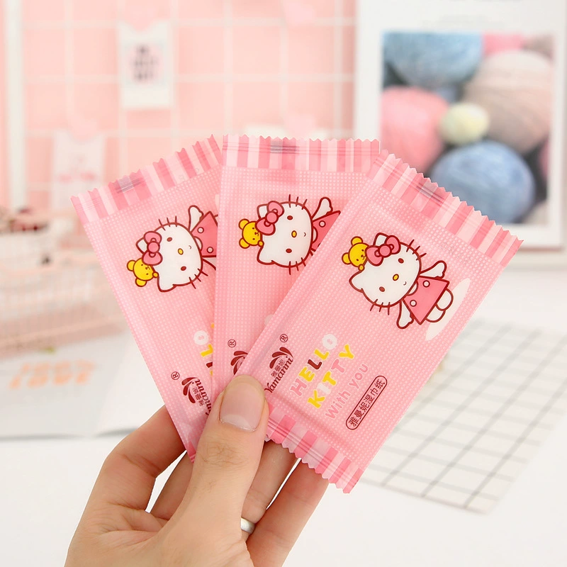 Phim hoạt hình Khăn giấy tẩy trang Hello Kitty dành cho nữ Gói du lịch nhỏ Túi nhỏ Khăn lau tay cho bé Gói đựng giấy - Khăn ướt