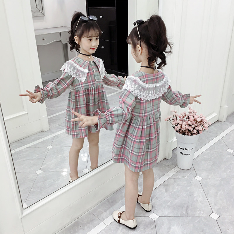 Girls Dress 2022 New Spring and Autumn Han Edition Fashion for Children 1 - 3 Little Girls Grid Shirt 5 years old