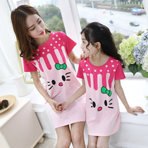 Childrens pajamas girls nightskirts spring and summer cotton short sleeves thin girls mothers and daughters parents and princesses home clothes