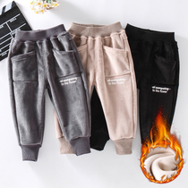 Boys plus velvet pants 2021 new autumn and winter Korean version of small and medium children striffed pants childrens baby loose casual trousers