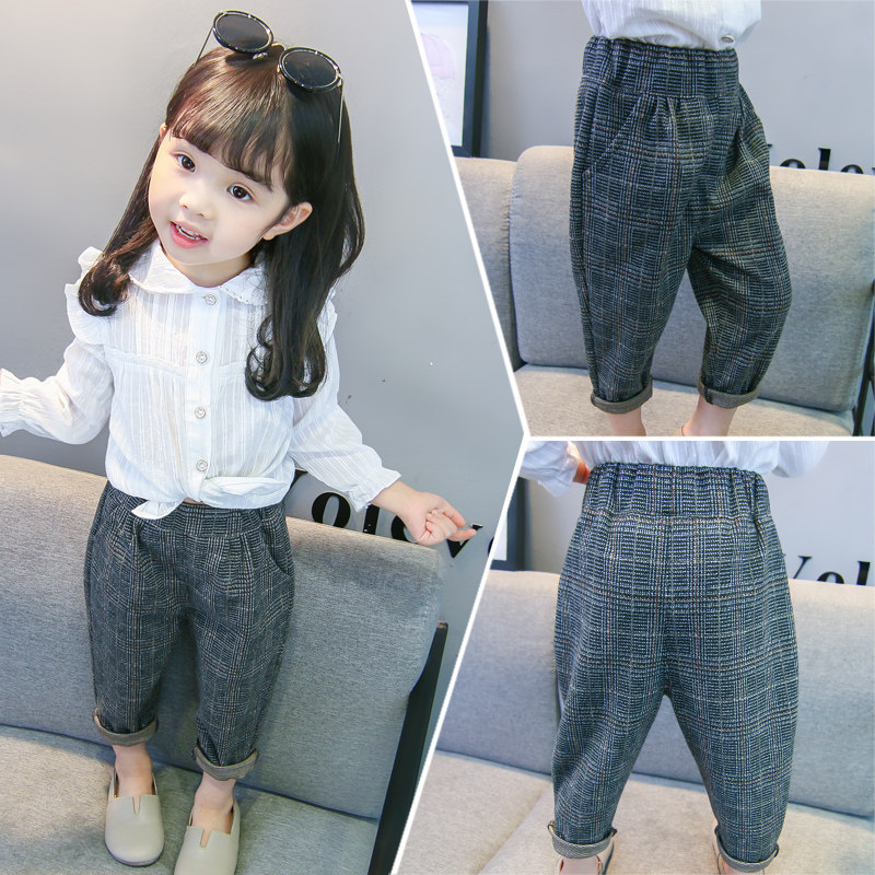 2022 New Girls Spring and Autumn 1 Plaid Trousers 3 Korean Baby Girl Harem Pants 2 Fashion Western Casual Pants 4 Trendy