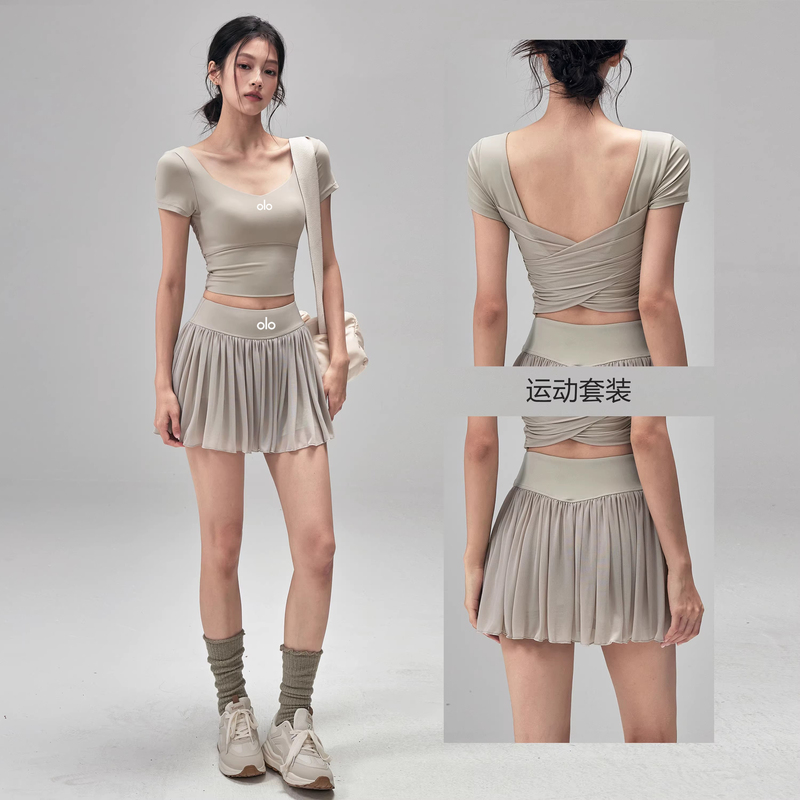 American Copalo Yoga Short Skirt Women's Two-Piece Set Anti-Exposure Tennis Skirt Outerwear Pilates Training Sports Suit