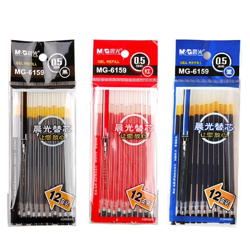 Chenguang MG6159 gel refill 0 5mm signature pen refill water-based pen refill for the core gourd head refill half needle tube Gel refill black blue red 12 packs discount pack