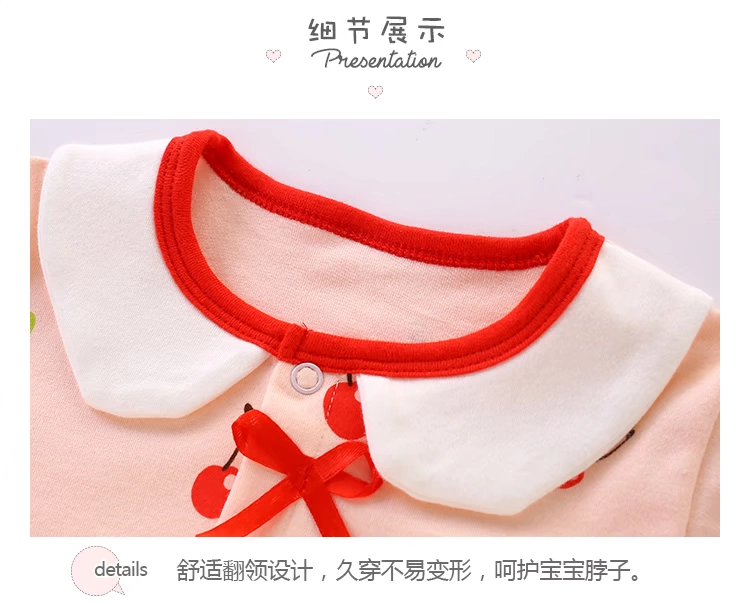 Quần áo trẻ sơ sinh mùa xuân và mùa thu quần áo cotton một mảnh sơ sinh bé gái dễ thương dài tay mùa thu romper romper - Áo liền quần