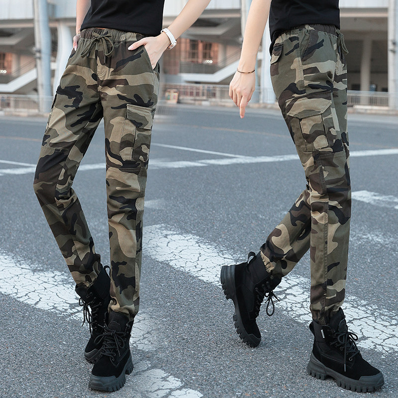 Chao brand camouflage sports pants pipe pants spring and autumn elastic waist Haren pants outdoor mountain climbing overalls big size trousers women's pants