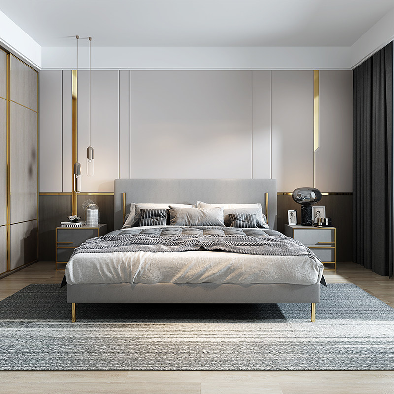 Italian Minimalist Technology Cloth Bed Extremely Simple Net Red Double Cloth Art Bed Modern Minima Backrest Free Wash Storage Wedding Bed