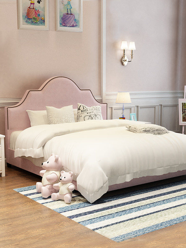 Fabric bed Modern simple small apartment type male and female children's bed 1 5 meters 1 8 meters Pink girl princess bed Children's bed