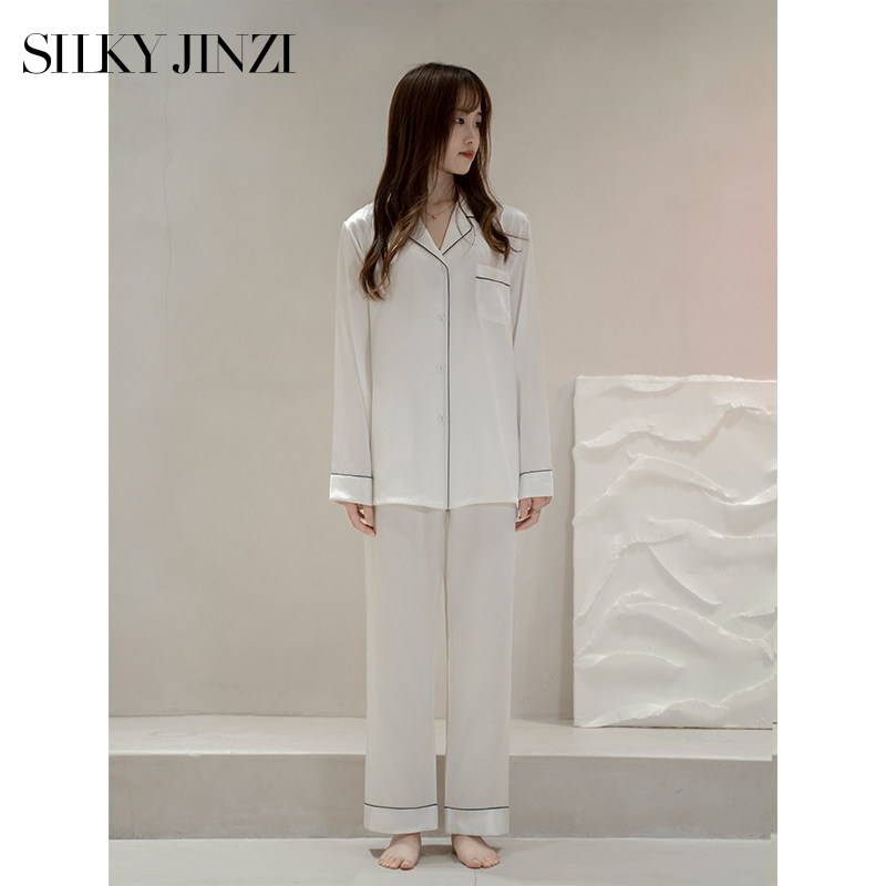 Silk pajamas female two-piece long sleeve heavy 19 m 100% mulberry silk couple gift home clothing male spring and autumn